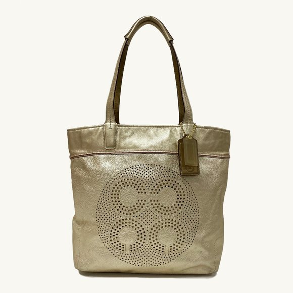 Coach 17041 Audrey Perforated Gold Leather Tote Bag - Picture 1 of 10